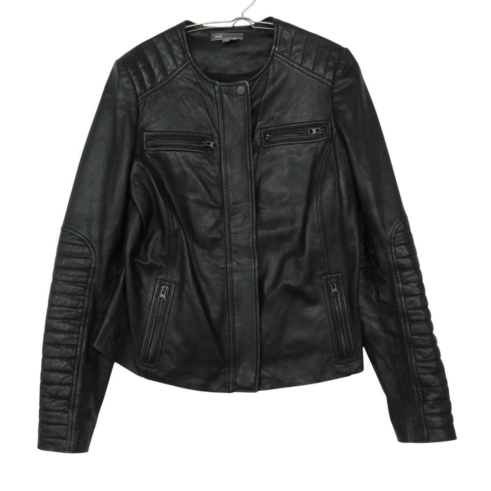 Rakuten - 美品 VINCE. ヴィンス ライダースジャケット ラムレザー ノーカラー ジャケット ブルゾン ブラック M レディース 【中古】