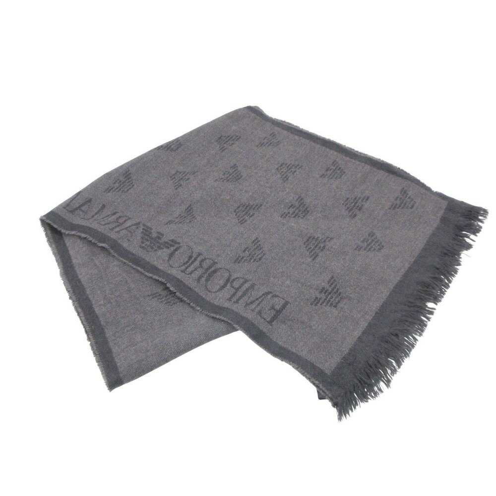エンポリオアルマーニ ウール マフラー グレー ロゴ 172×39センチ 中古 ABランク EMPORIO ARMANI | レディース 女性  【ネコポス送料無料】 EMPORIO ARMANI - エンポリオアルマーニ ウール マフラー グレー ロゴ