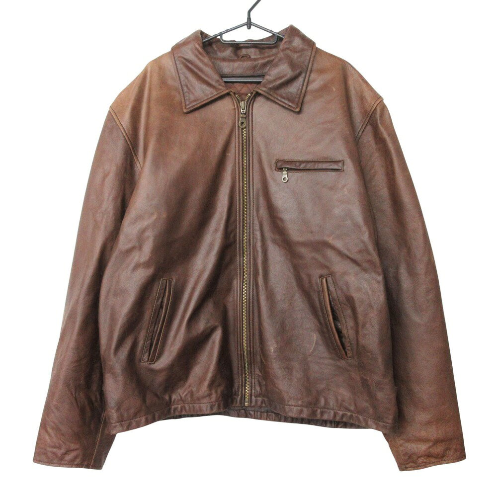 乐天商城 - 90s WILSONS LEATHER ウィルソンズ ライダースジャケット レザー ジャケット 革ジャン ブルゾン ライナー付き アウター ブラウン XL メンズ 【中古】
