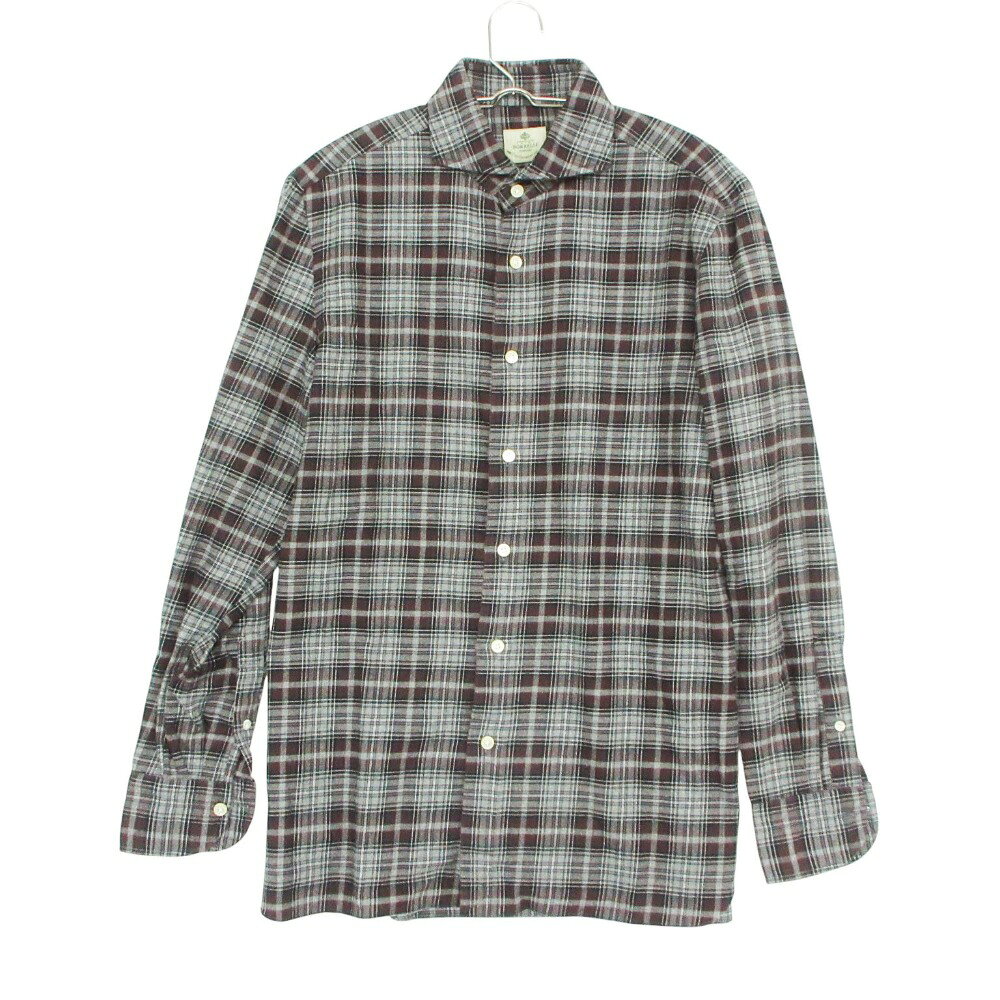 Luigi Borrelli ルイジ ボレッリ 長袖シャツ ネルシャツ ワイドカラー コットン イタリア製 トップス グレー M メンズ 【中古】