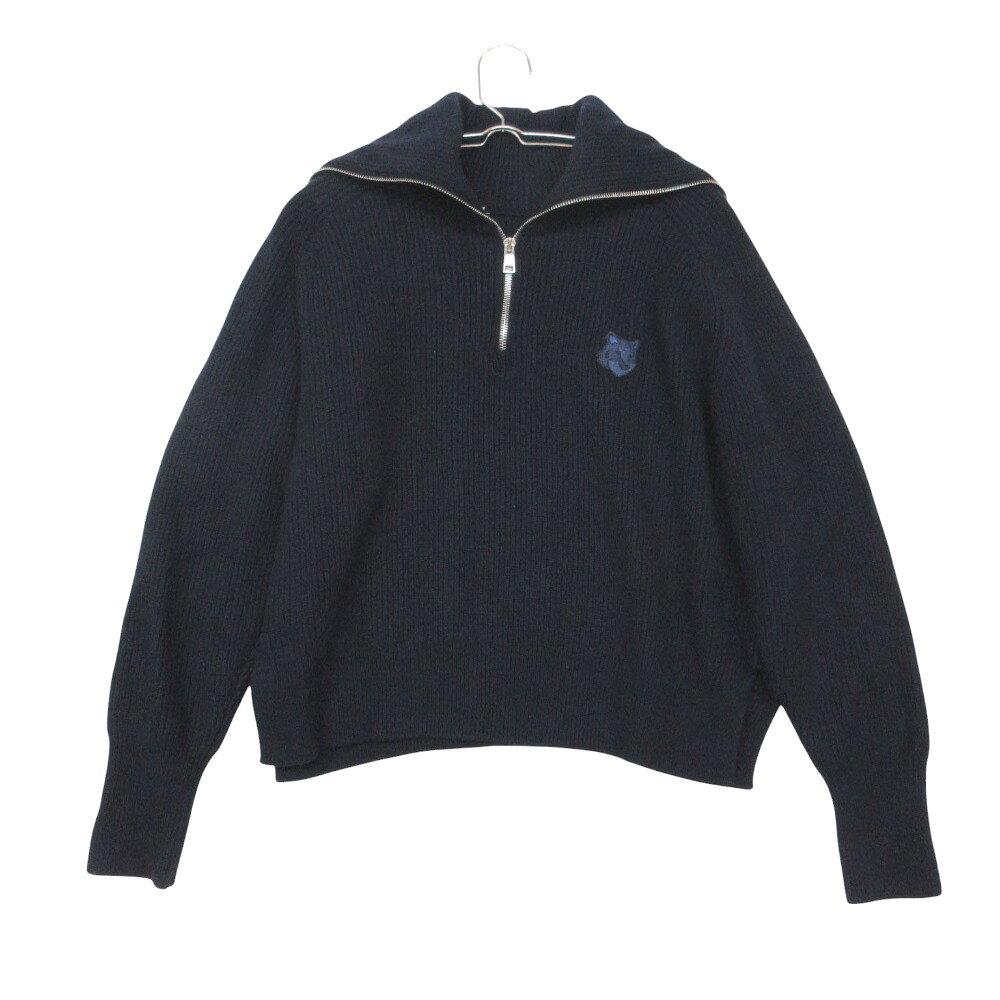乐天商城 - MAISON KITSUNE メゾンキツネ ニット セーター 長袖 ハーフジップ フォックスヘッド パッチ ウール カシミヤ混 トップス ネイビー レディース 【中古】