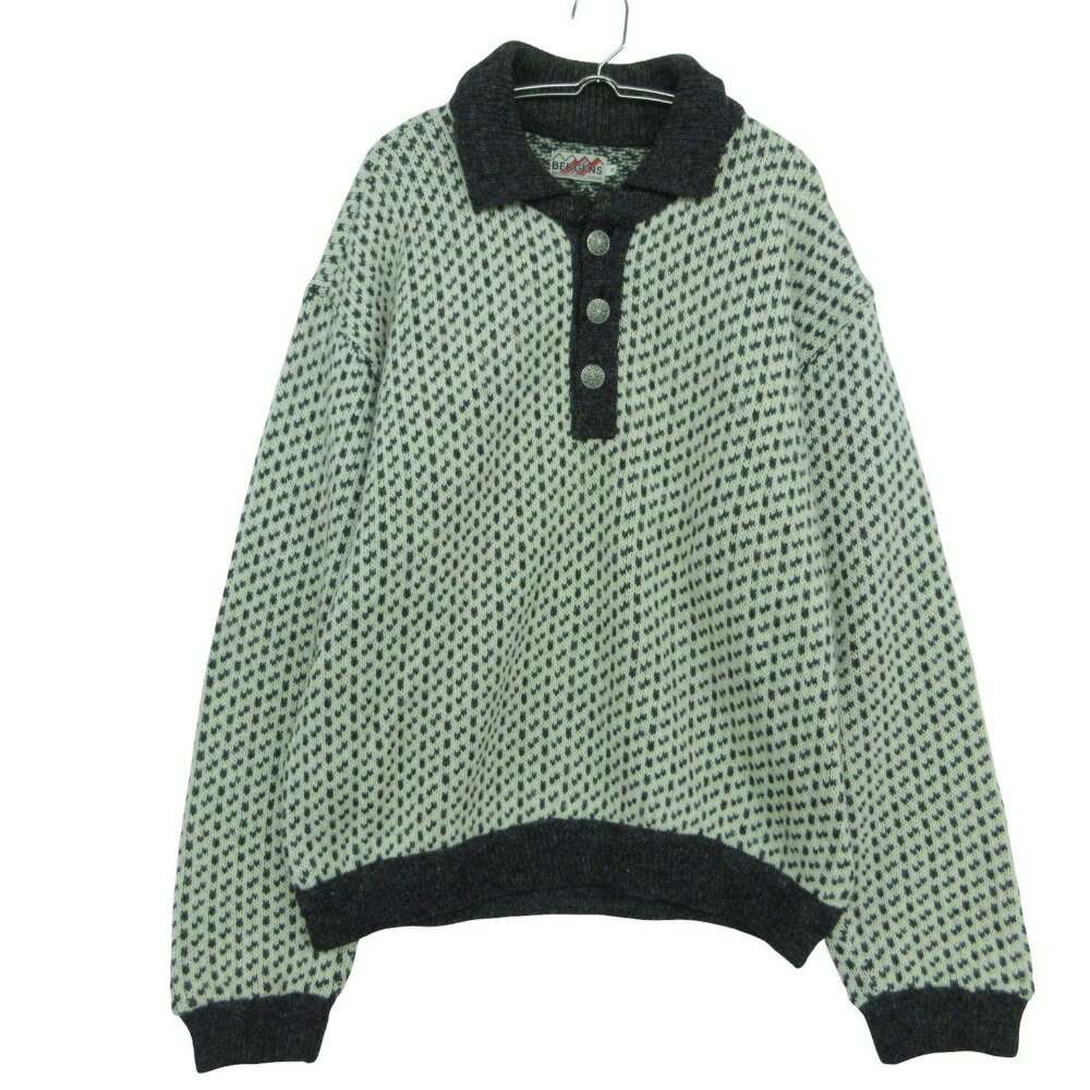 bergens ニット birds eye knit with collar ハーフスナップ セーター プルオーバー トップス 長袖 ホワイト M メンズ 