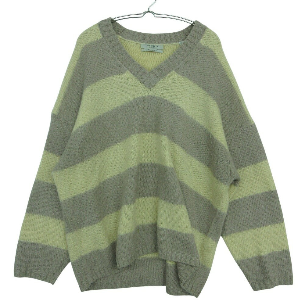 乐天商城 - ALLSAINTS オールセインツ ニット LOU V-NECK ボーダー柄 セーター プルオーバートップス長袖 ベージュ XS レディース 【中古】