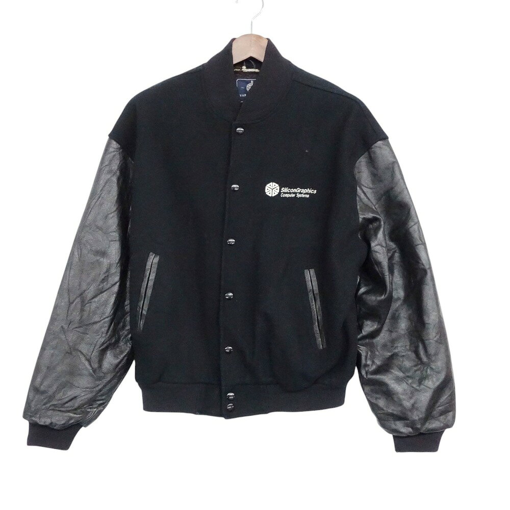80's 90's VARSITY WEST CALIFORNIA スタジャン SILICON STUDIO バーシティジャケット ブルゾン アウター袖レザー USA製 ブラック M メンズ 【中古】