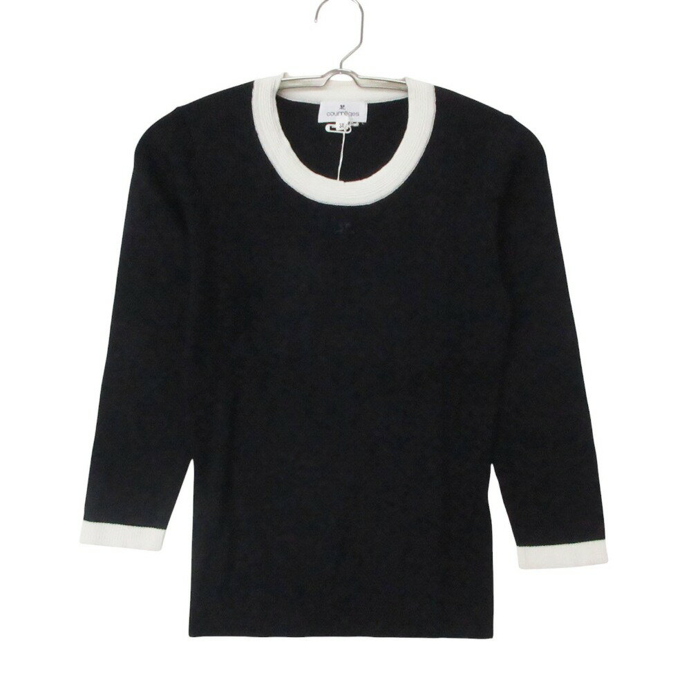 【美品】Courregesクレージュ ロゴ付き半袖リブニット 赤Mブルガリア製 courreges（クレージュ） レディース リブニット ロゴ刺繍 半袖
