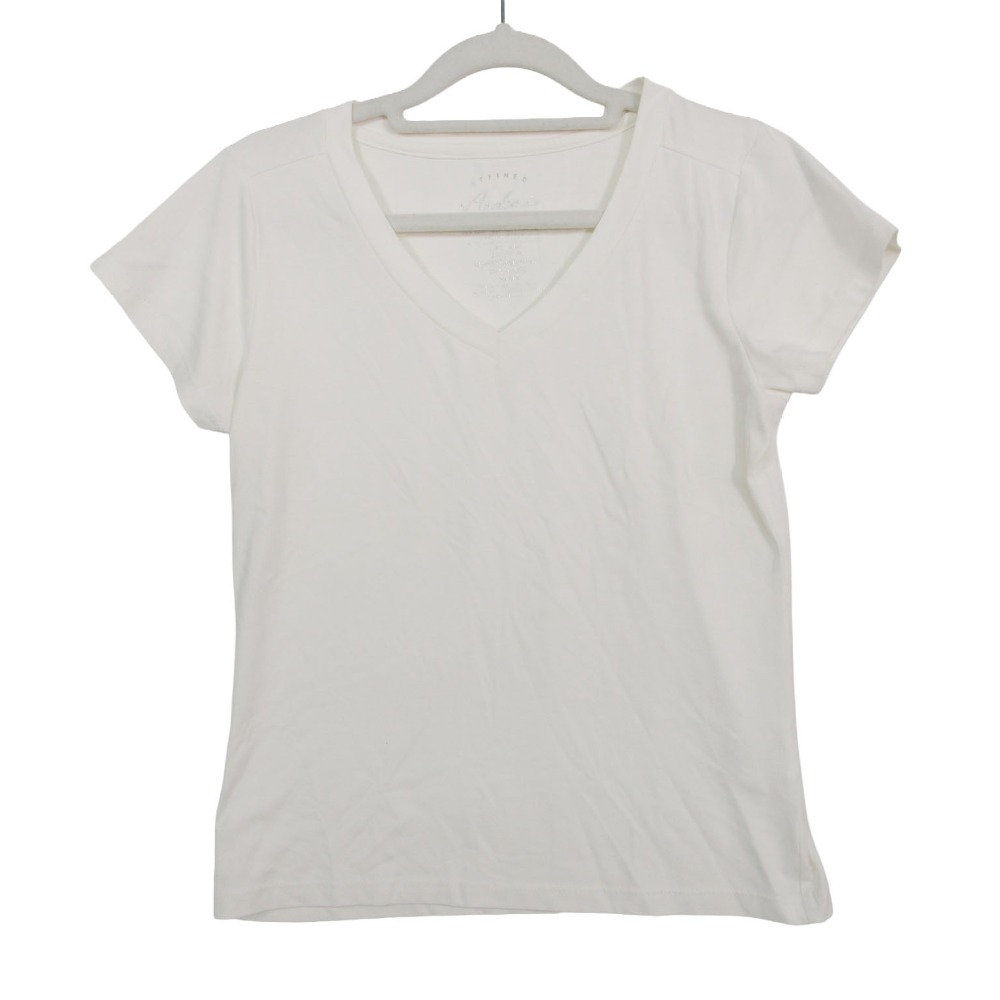 Rakuten - Andemiu アンデミュウ 半袖Tシャツ Vネック ストレッチ 無地 カットソー トップス オフホワイト F【M】 レディース 【中古】