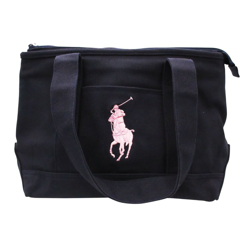 POLO RALPH LAUREN ポロ・ラルフローレン トートバッグ ミニ ピンク ビッグポニー 刺繍 キャンバス 肩掛け カバン 鞄 ネイビー メンズ レディース 【中古】