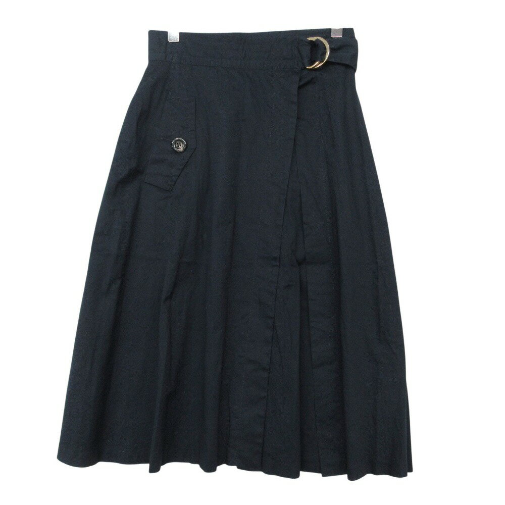 乐天商城 - BLUE LABEL CRESTBRIDGE ブルーレーベルクレストブリッジ スカート ウエストベルト ミモレ丈 フレアスカート ボトムス ネイビー 34【XS】 レディース 【中古】