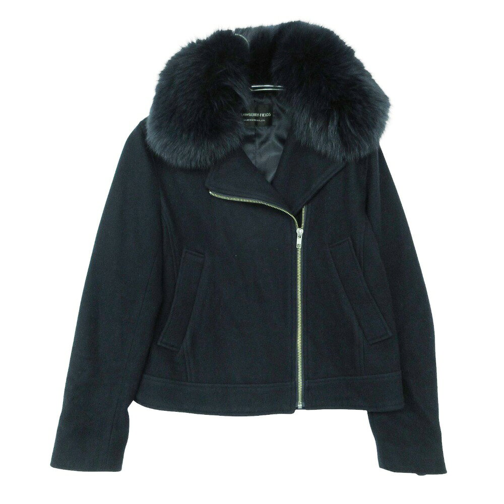 Untitled Sport - STRAWBERRYFIELDS ストロベリーフィールズ ブルゾン ウール ファー ライダース風 ジャケット ショート丈 ネイビー レディース 【中古】