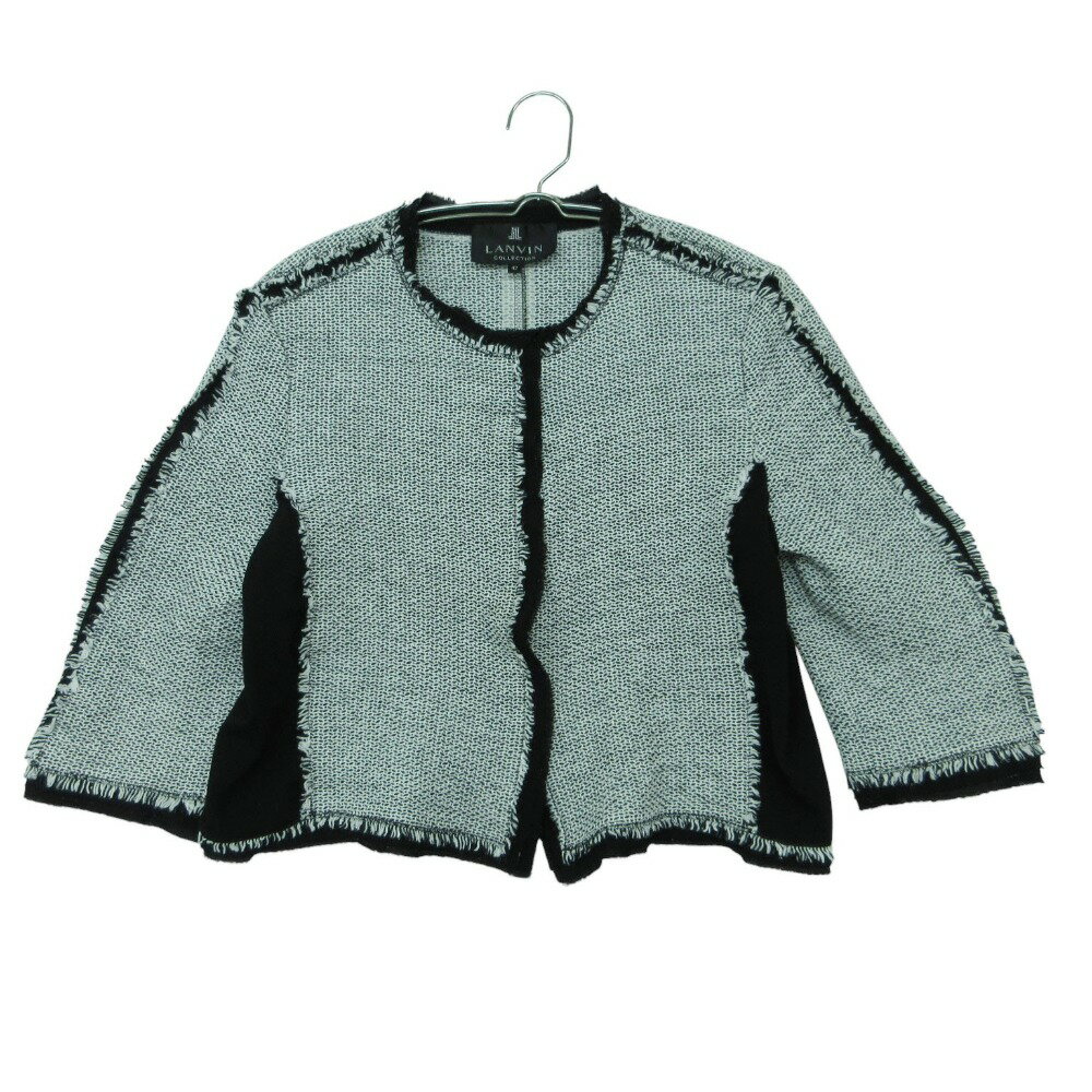 LANVIN ランバン ブルゾン ツイード風 ノーカラー ジャケット ショート丈 7分袖 ホワイト 42【L】 レディース 【中古】