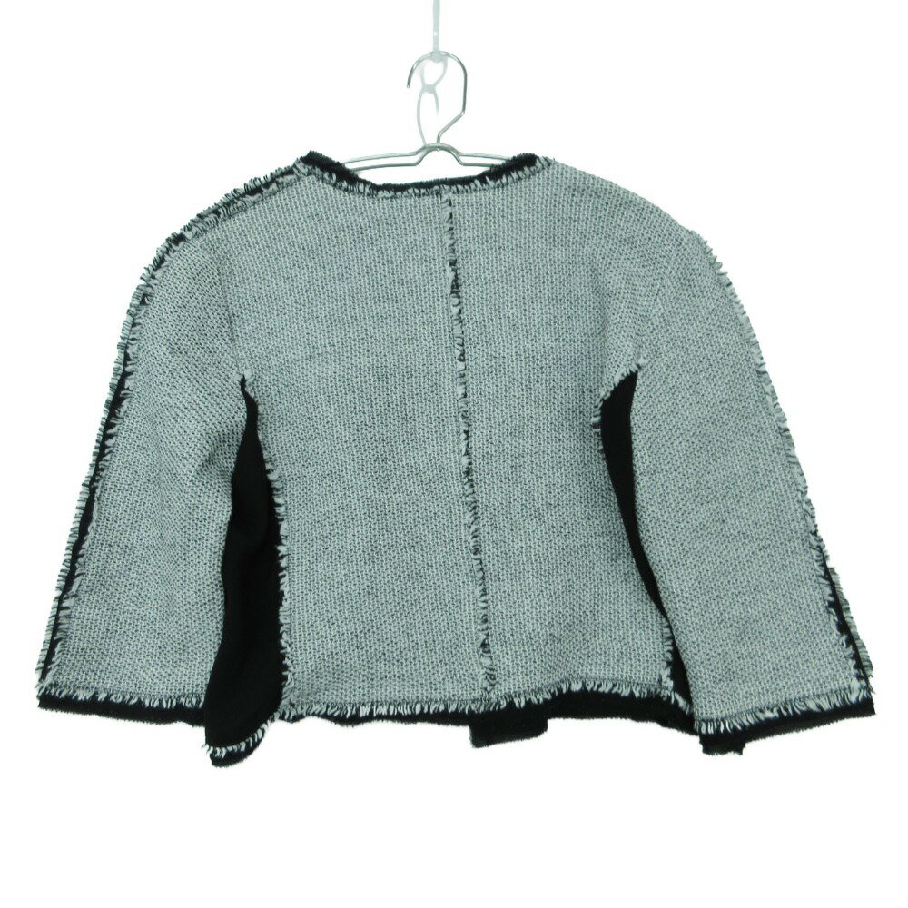 LANVIN ランバン ブルゾン ツイード風 ノーカラー ジャケット ショート丈 7分袖 ホワイト 42【L】 レディース 【中古】