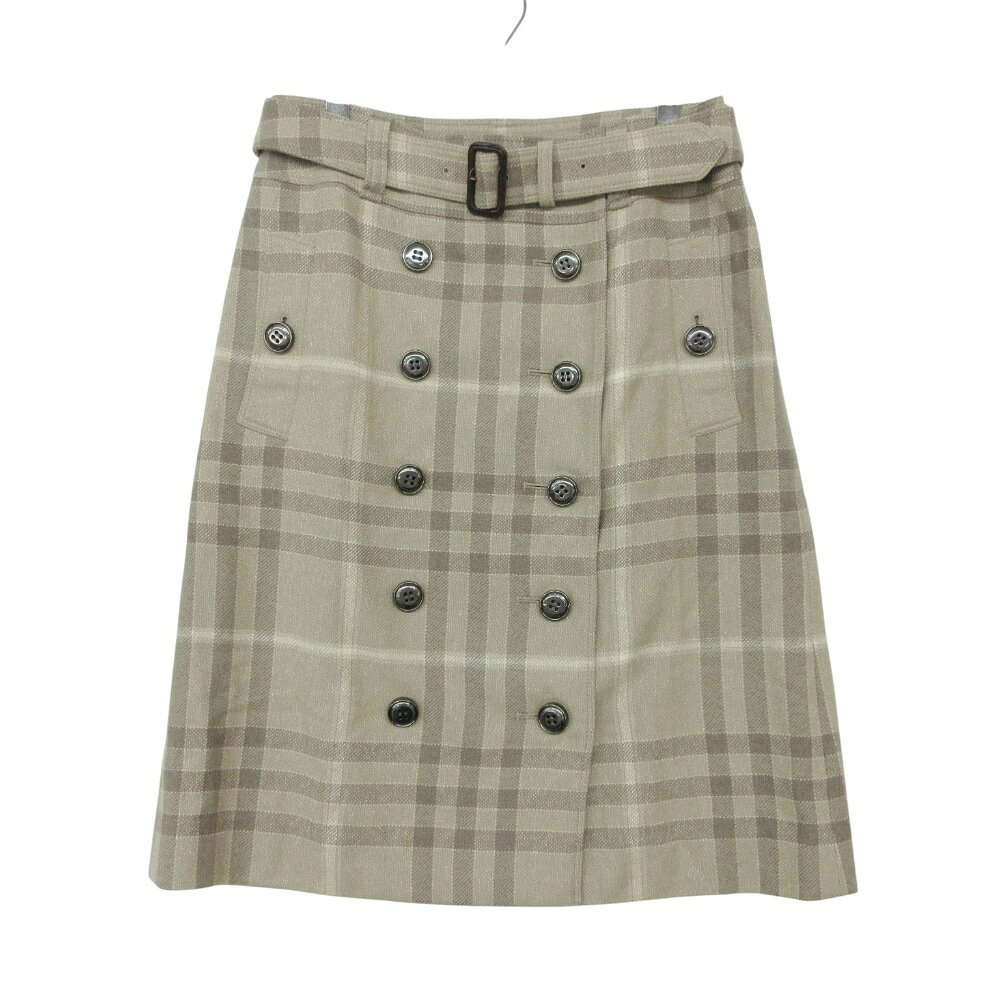 BURBERRY LONDON バーバリーロンドン スカート チェック柄 トレンチスカート ベルテッド カシミヤ混 ベージュ 38【M】 レディース 【中古】