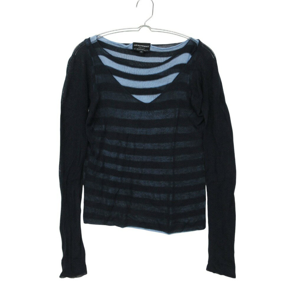 Rakuten - Emporio Armani エンポリオ・アルマーニ セーター レイヤード風 ボーダー ニット カットソー 長袖 ネイビー 44 レディース 【中古】