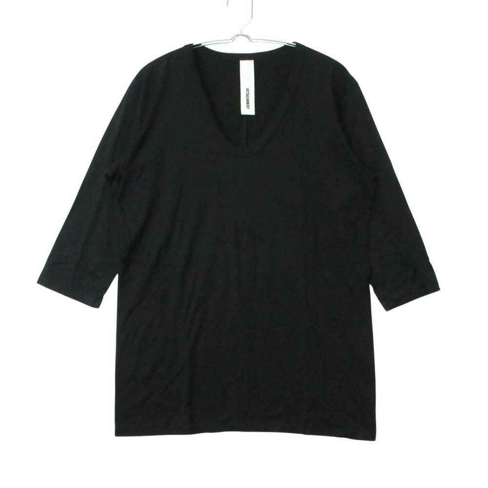 Rakuten - ATTACHMENT アタッチメント カットソー Uネック コットン ストレッチ 七分袖 Tシャツ FK-1 ブラック 3【L】 メンズ 【中古】