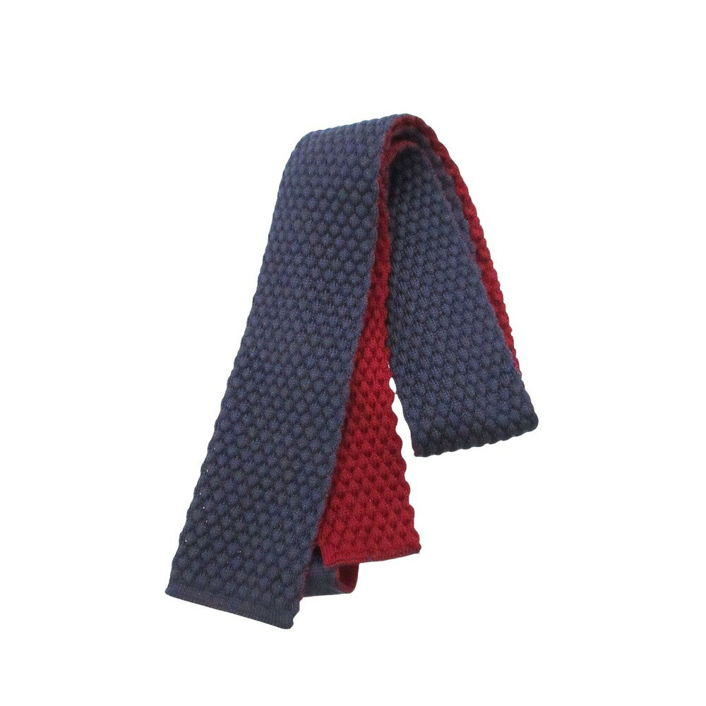 乐天商城 - ETRO エトロ ネクタイ リバーシブル ニット シルク スクエアエンド 編み地 FK-1 ネイビー メンズ 【中古】