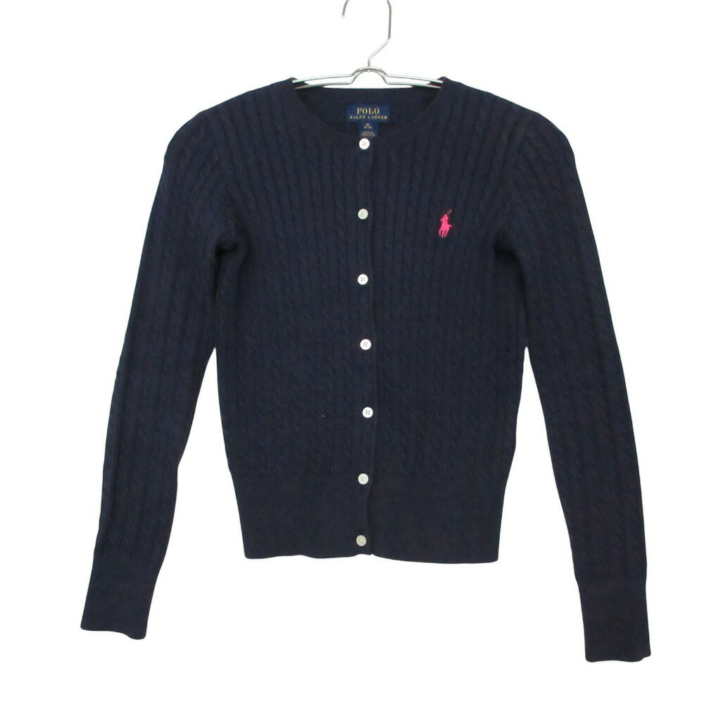 Rakuten - POLO RALPH LAUREN ポロ・ラルフローレン カーディガン クルーネック ケーブル編み ニット カットソー トップス 子供服 ポニー 刺繍 ロゴ FK-2 ネイビー M 8-10 【中古】