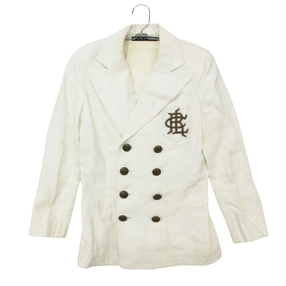 Rakuten - Vintage 80s RALPH LAUREN ラルフローレン テーラードジャケット ヘンプ麻 100％ ダブルブレスト ブレザー 金ボタン ブルゾン アウター 上着 インパクト21 FK-2 ホワイト 7【S】 レディース 【中古】