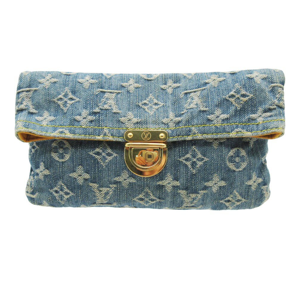 LOUIS VUITTON - LOUIS VUITTON ルイ・ヴィトン クラッチバッグ ポシェット プラット モノグラム デニム M95007 ゴールド金具 セカンド パーティバッグ インディゴ メンズ レディース 【中古】
