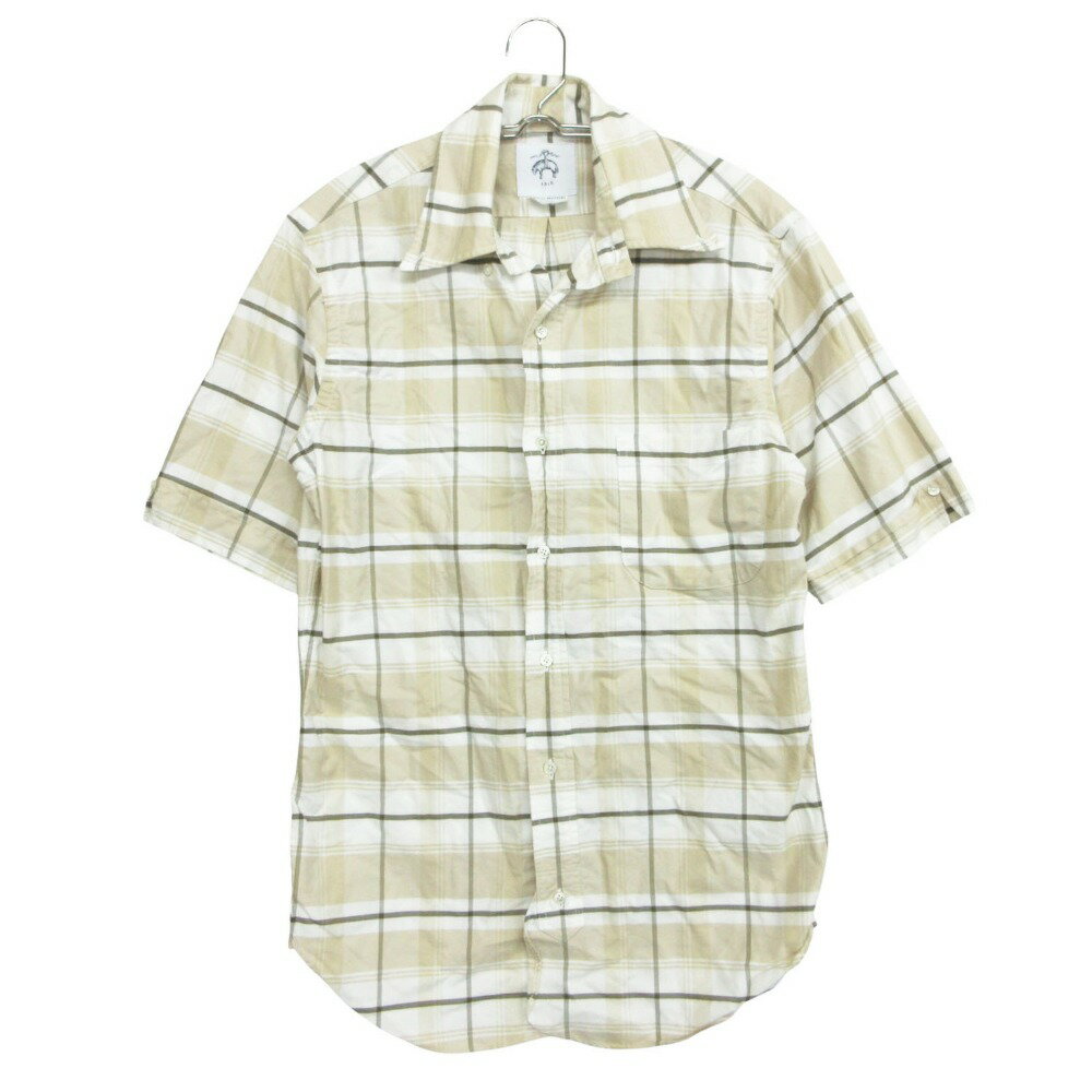 Rakuten - BLACK FLEECE ブラックフリースブルックスブラザーズ 半袖シャツ ボタンダウン チェック柄 トップス ベージュ BB0【S】 メンズ 【中古】