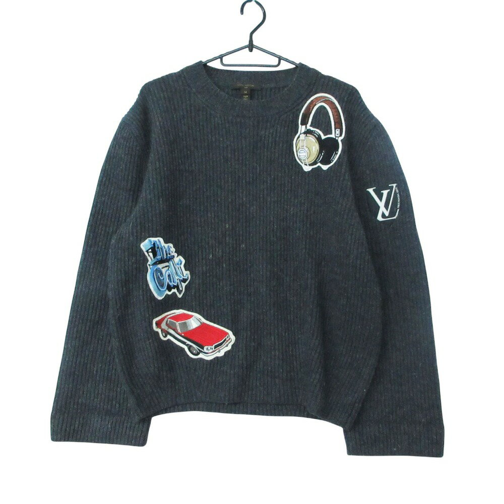 Rakuten - 17AW LOUIS VUITTON ルイ・ヴィトン ニット ワッペン付 リブ ウールカシミヤニット セーター プルオーバートップス長袖 グレー M メンズ 【中古】