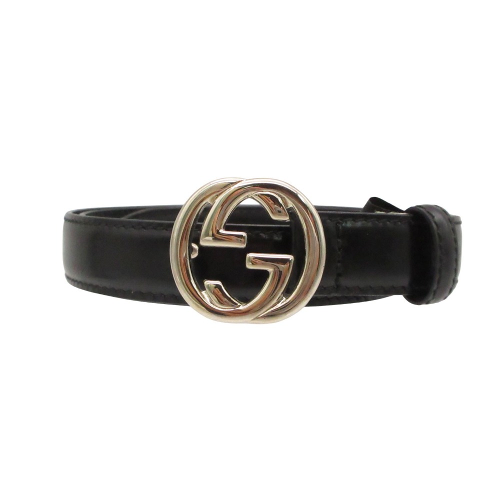 GUCCI - GUCCI グッチ ベルト インターロッキングG バックル レザーベルト ブラック 75.30 レディース 【中古】