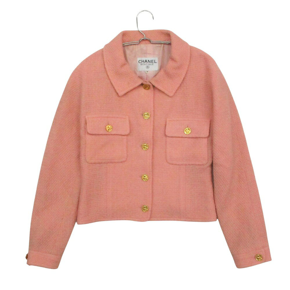 Rakuten - Vintage CHANEL シャネル ツイード ジャケット ブルゾン クロップド丈 ガブリエル 金ボタン old オールド ピンク 36【S】 レディース 【中古】