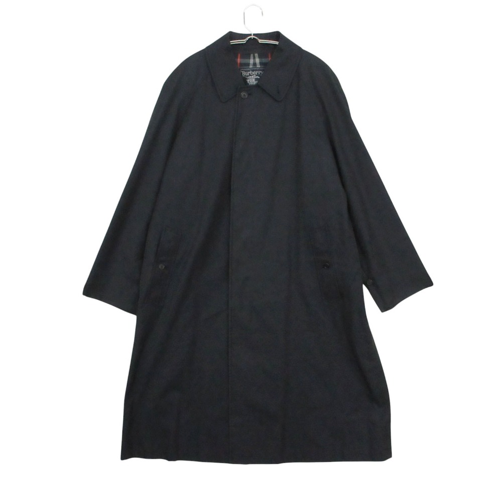 Rakuten - Vintage Burberrys バーバリーズ ステンカラーコート ロング丈 バルマカーンコート 比翼 ジャケット ノバチェック柄 ネイビー 94-175-6 メンズ 【中古】