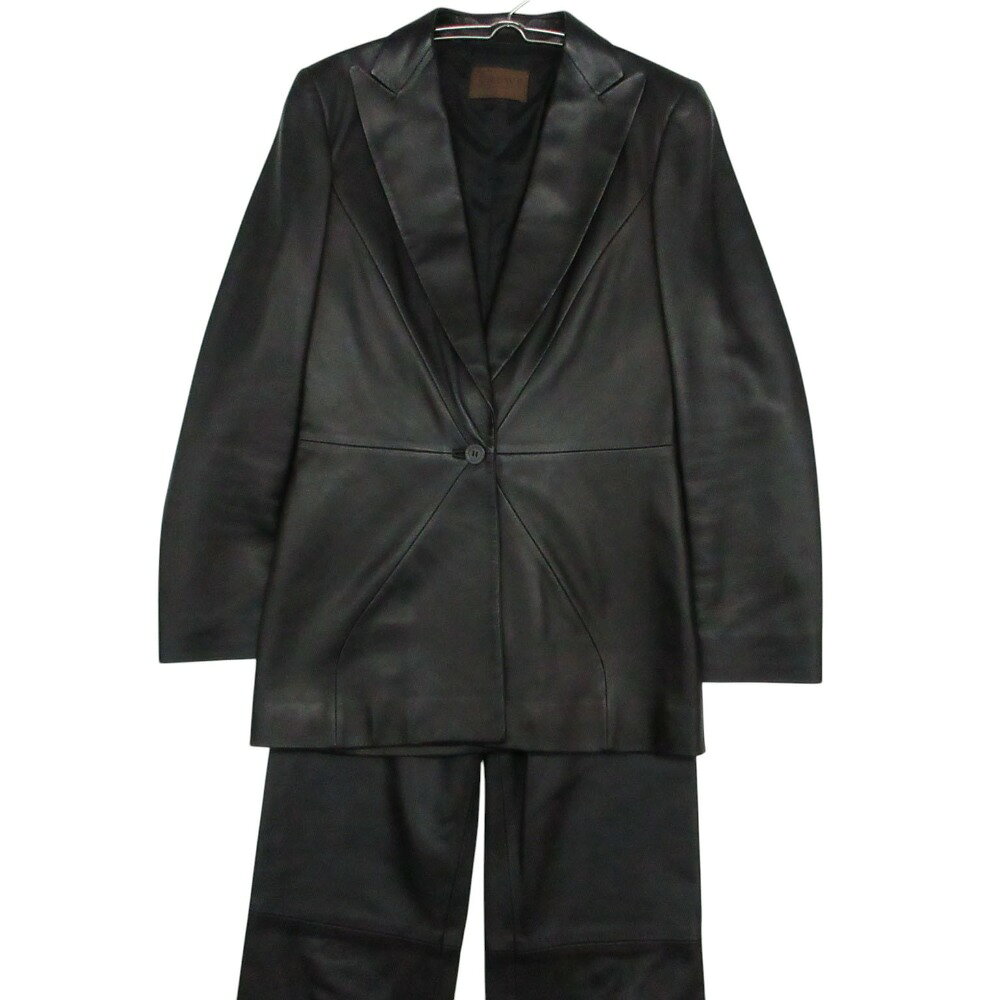 樂天商城 - 美品 LOEWE ロエベ スペイン製 セットアップ ナッパレザー ジャケット パンツ ピークドラペル 1B テーラード ブラック 38 レディース 【中古】