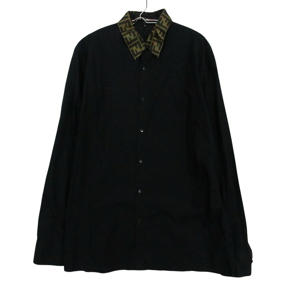 Rakuten - FENDI フェンディ 長袖シャツ ズッカ柄 FF シルク 切替 FS0751 A4S6 トップス ブラック 41 メンズ 【中古】