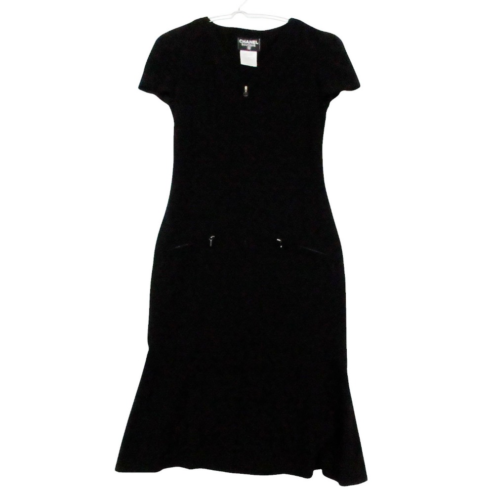 Rakuten - 美品 90s Vintage CHANEL シャネル ワンピース 半袖 CC ココマーク ジップアップ P09340V05812 97A ブラック 36 レディース 【中古】