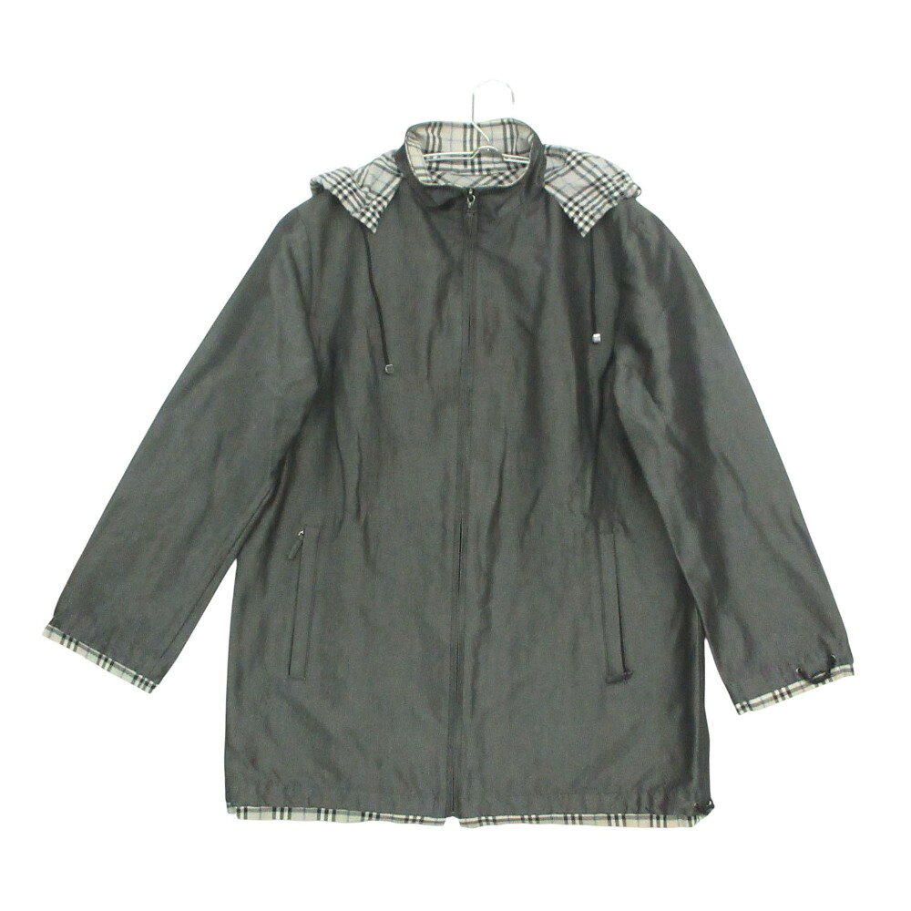 Rakuten - BURBERRY バーバリー ブルゾン ジャケット コート ノバチェック柄 フード付き 光沢 アウター グレー 9 レディース 【中古】