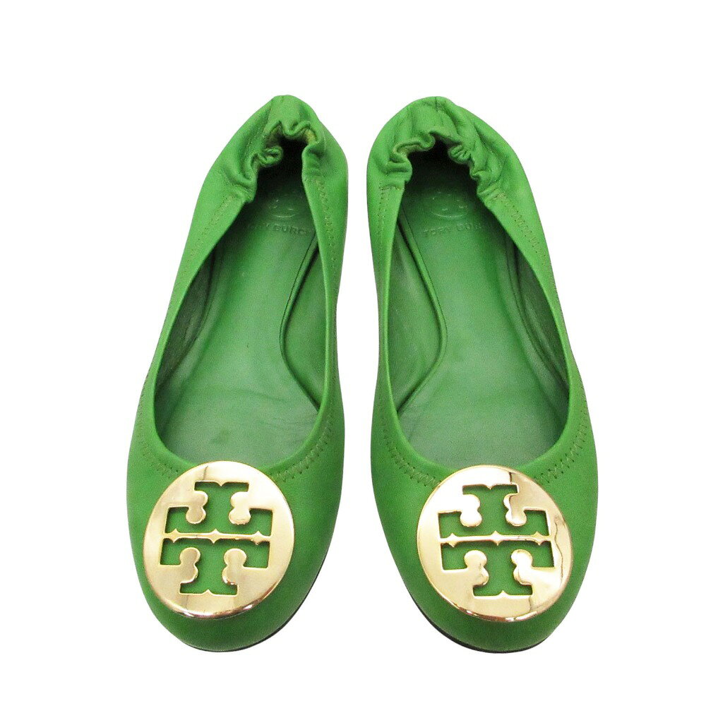 乐天商城 - Tory Burch トリーバーチ パンプス レザー バレエ フラット シューズ 靴 グリーン 5 22cm レディース 【中古】