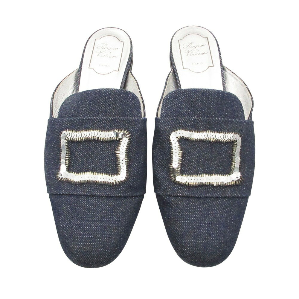 樂天商城 - Roger Vivier ロジェ・ヴィヴィエ ミュール デニム サンダル スパンコール×ビーズ装飾 インディゴブルー 25cm レディース 【中古】