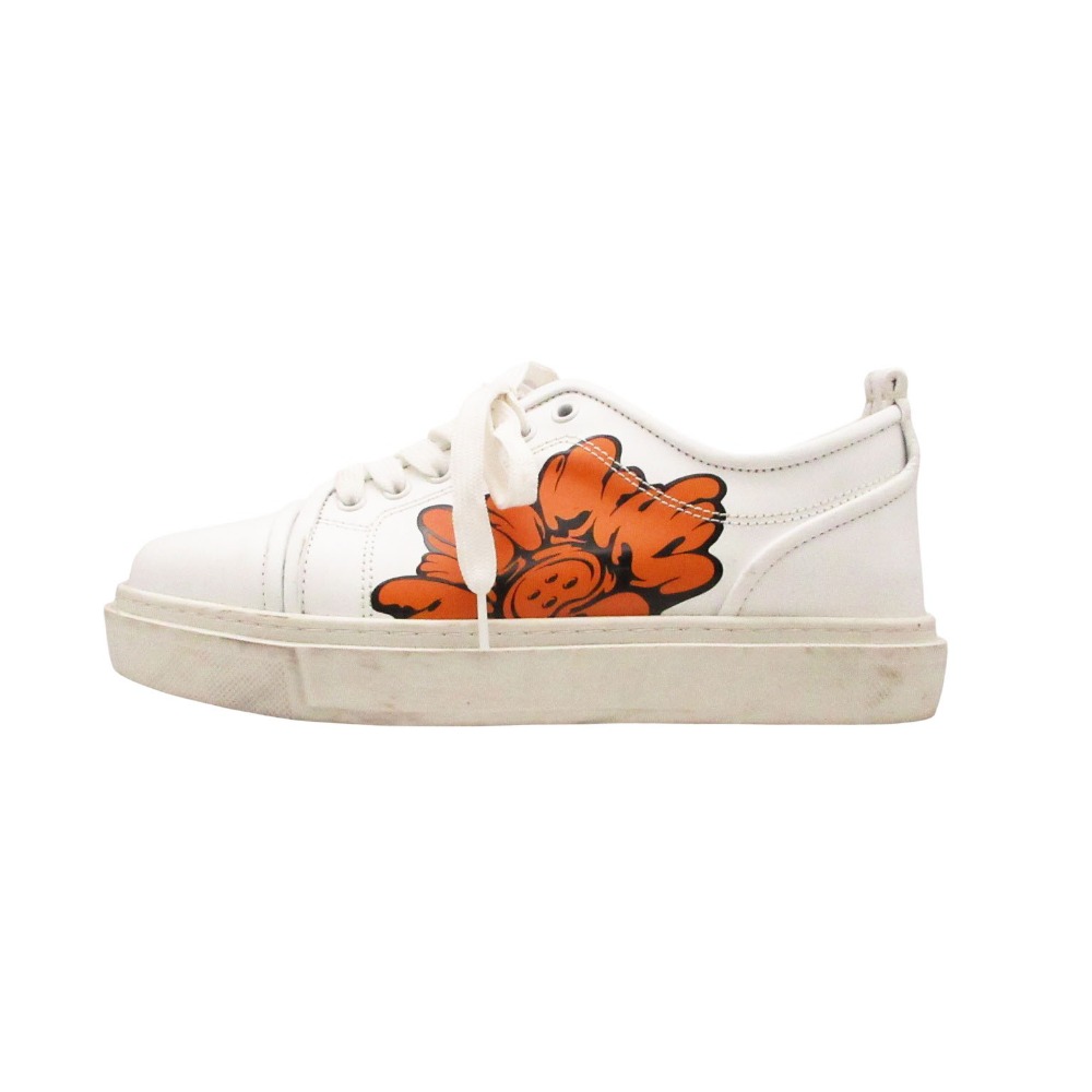 Christian Louboutin クリスチャンルブタン Adolon スニーカー レザー シューズ ボタンフラワー アート グラフィック プリント ホワイト 24.5cm レディース 【中古】