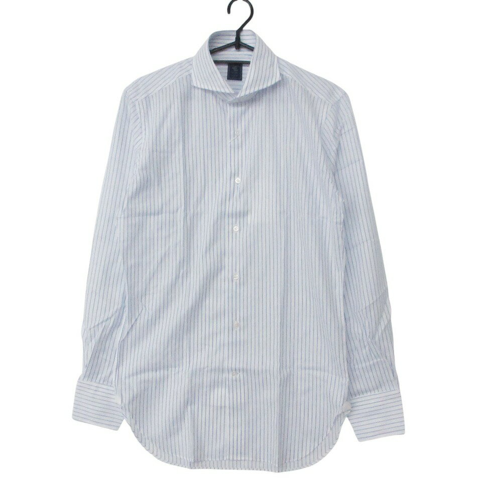 Rakuten - HITOYOSHI ヒトヨシ 長袖シャツ ロング丈 ストライプ 長袖 コットン ホワイト 38【M】 メンズ 【中古】
