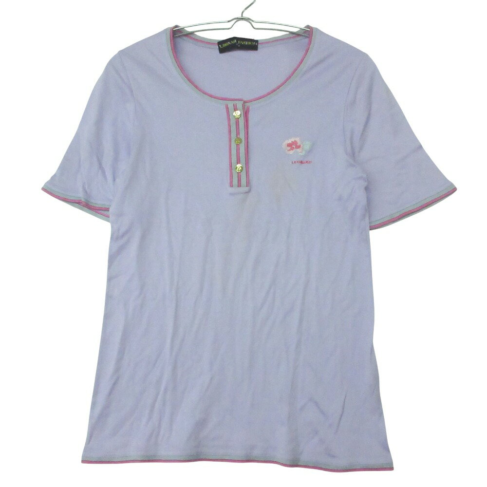 Rakuten - LEONARD レオナール 半袖Tシャツ フラワー刺繍 カットソー ヘンリーネック ラベンダー L【L】 レディース 【中古】