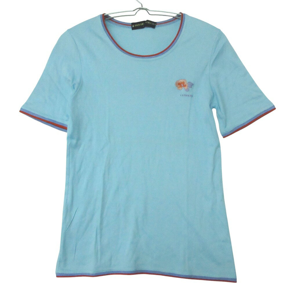 Rakuten - LEONARD レオナール 半袖Tシャツ カットソー フラワー刺繍 ロゴ刺繍 配色ライン クルーネック ライトブルー M【M】 レディース 【中古】