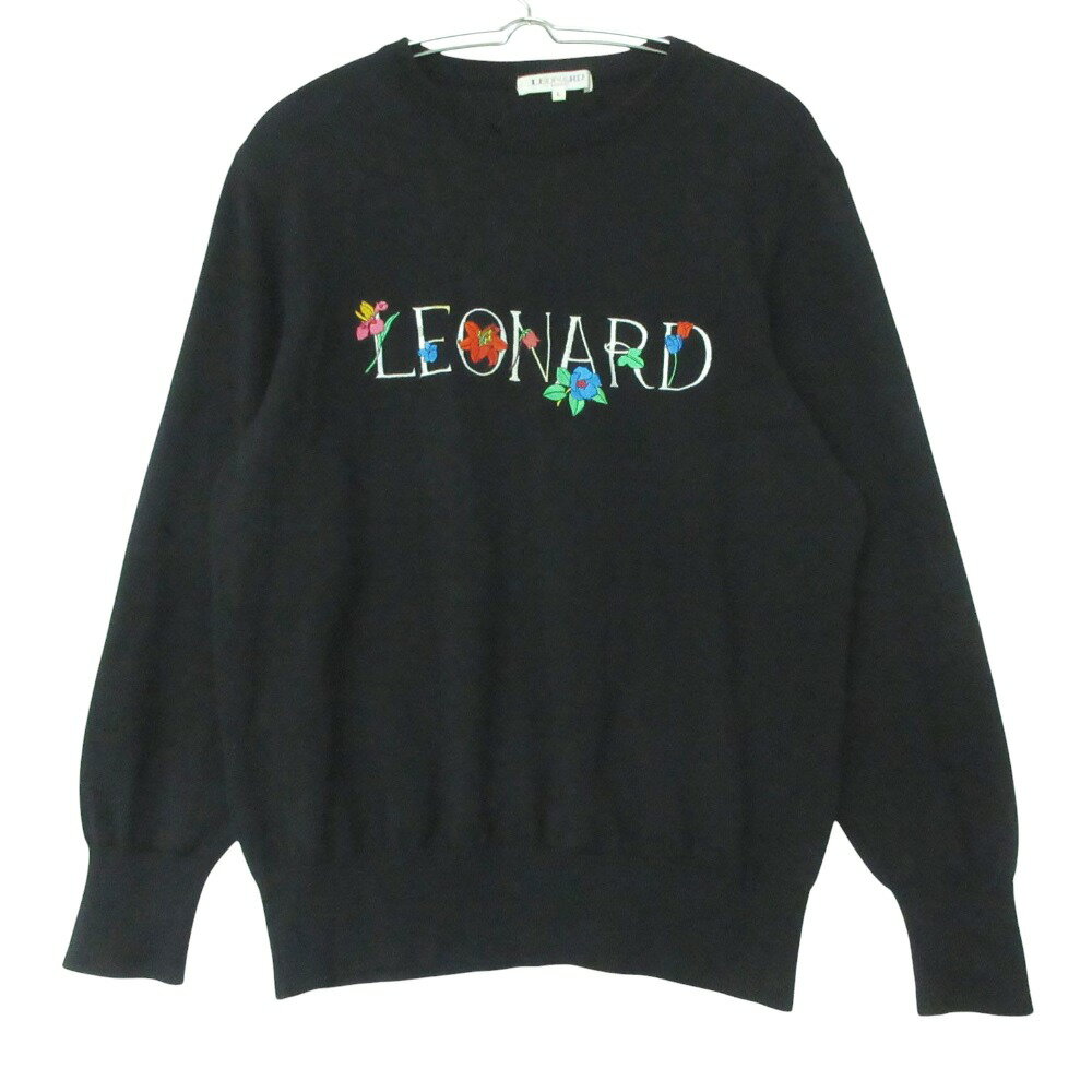Rakuten - LEONARD レオナール ニット プルオーバー ロゴ刺繍 フラワー刺繍 長袖 リブ仕様 ブラック L【L】 レディース 【中古】