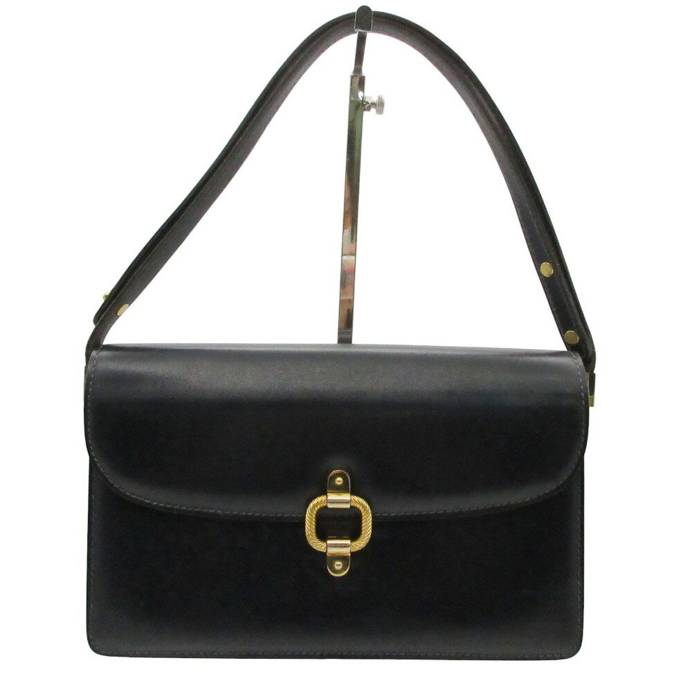 樂天商城 - MORABITO モラビト ハンドバッグ レザー ショルダーバッグ 肩掛け フラップ カバン ゴールド金具 鞄 ネイビー レディース 【中古】
