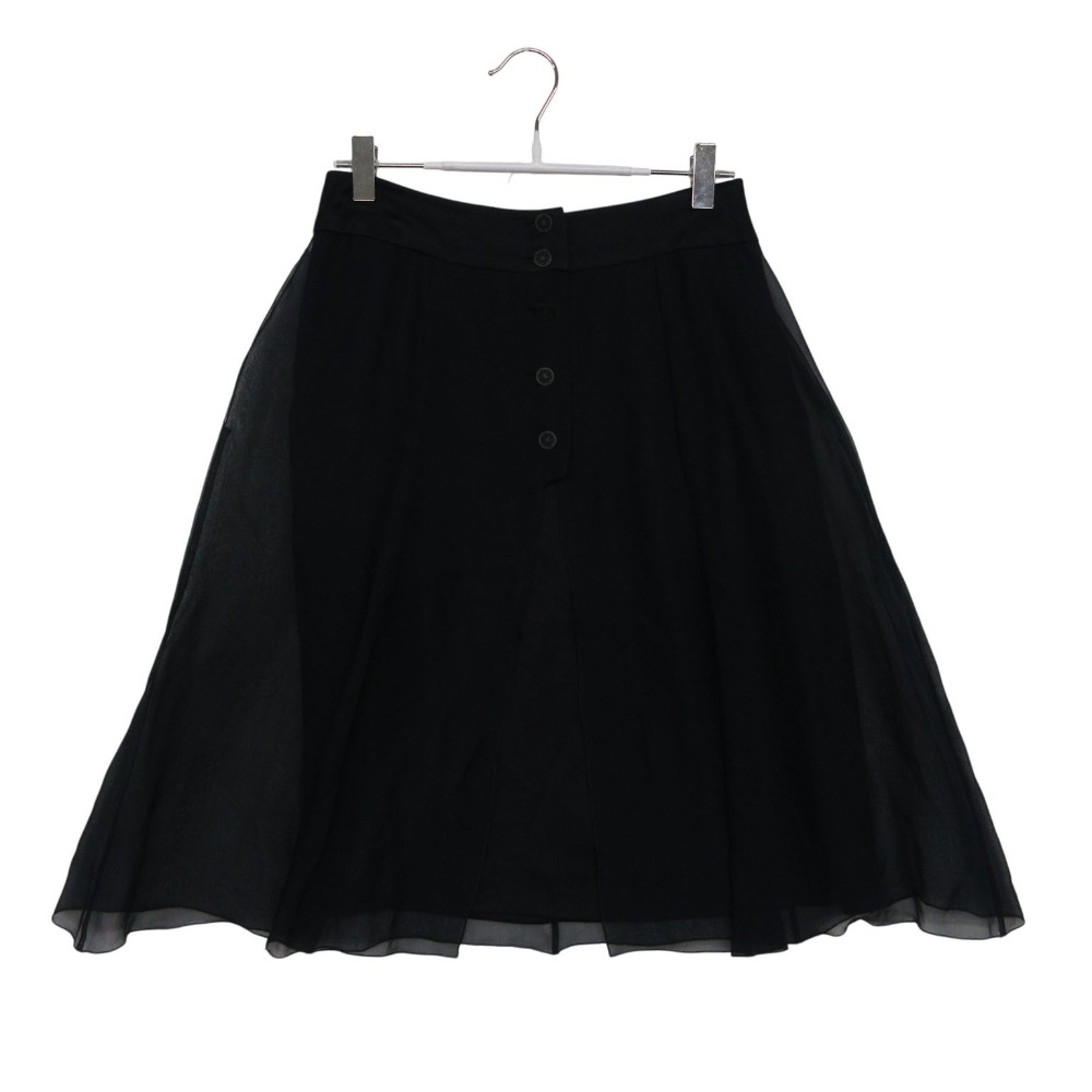 Rakuten - 02P CHANEL シャネル スカート シルク シフォン ボトムス ココマークボタン ミディアム ブラック 38【M】 レディース 【中古】
