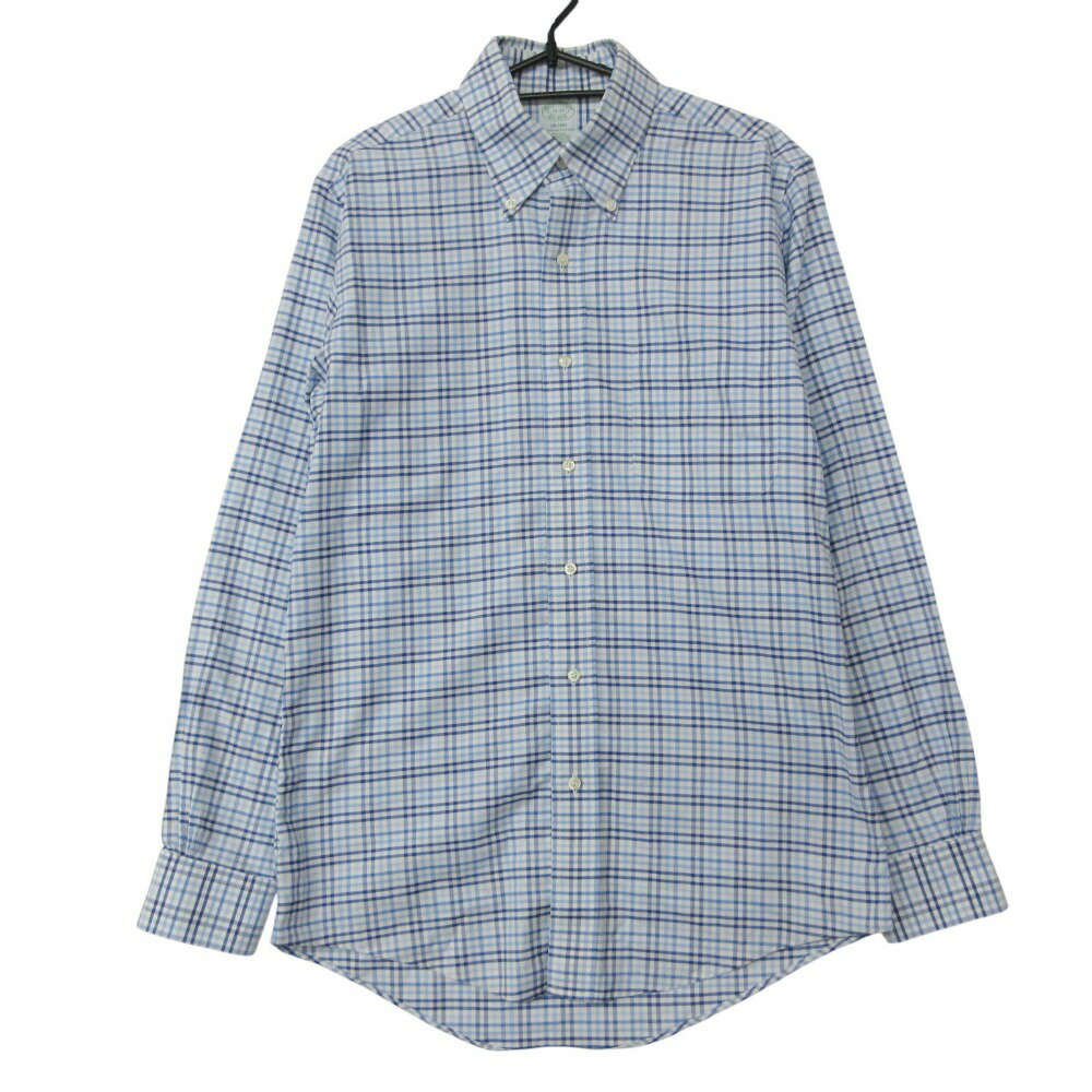 乐天商城 - Brooks Brothers ブルックスブラザーズ 長袖シャツ ボタンダウン チェック柄 トップス コットン レギュラーカラー ブルー 15-33 メンズ 【中古】