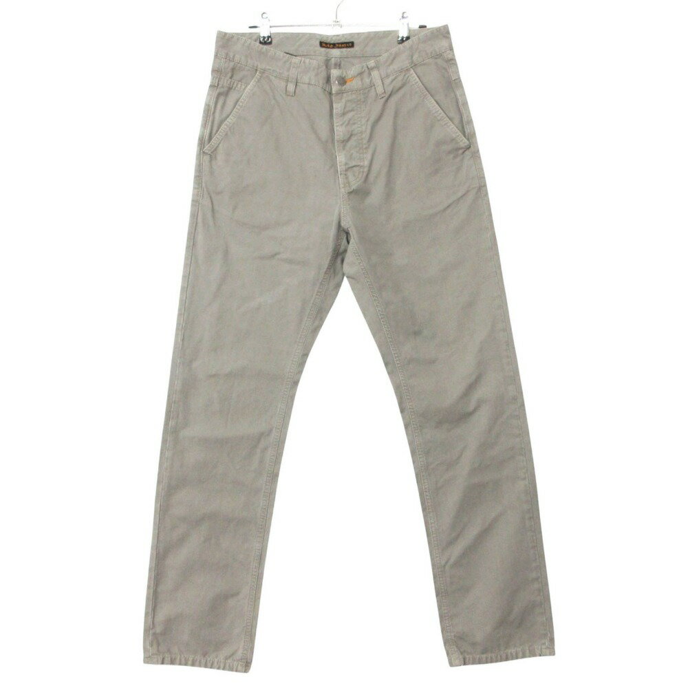 Rakuten - Nudie Jeans ヌーディージーンズ チノパンツ TAPE NICK ボタンフライ 無地 ユーズド加工 スリム ストレート ライトグレー W31 L30【M】 レディース 【中古】