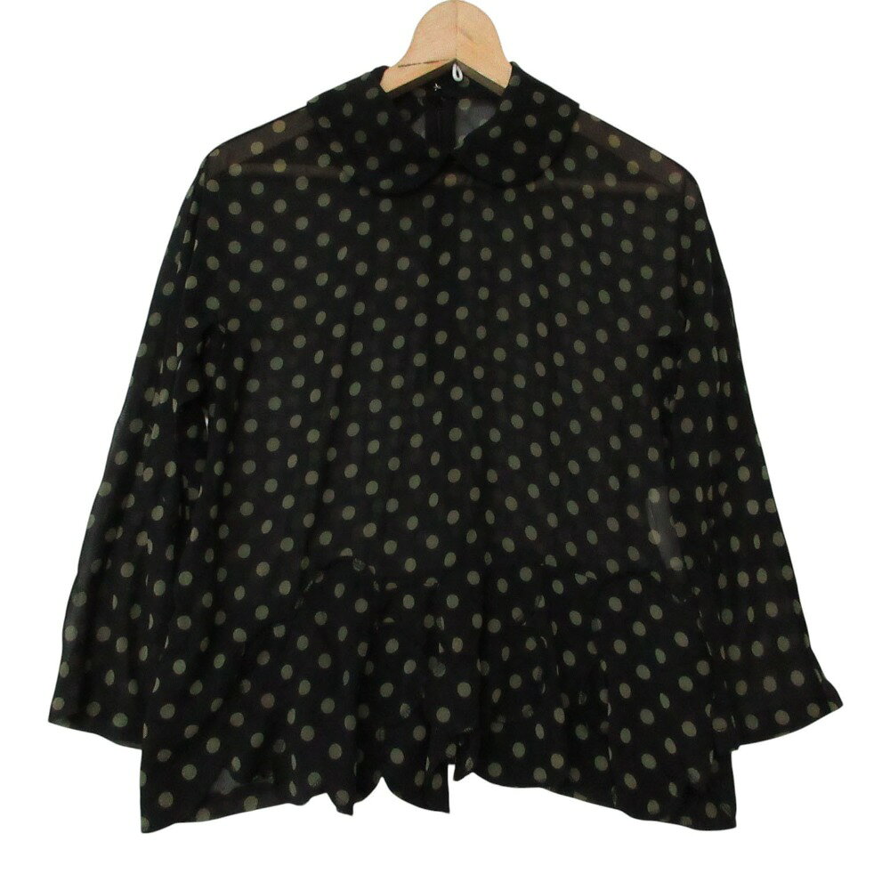乐天商城 - 美品 13AW COMME des GARCONS COMME des GARCONS コムデギャルソン コムデギャルソン ブラウス 丸襟 シフォン シアー ドット 日本製 ブラック×カーキ XS レディース 【中古】