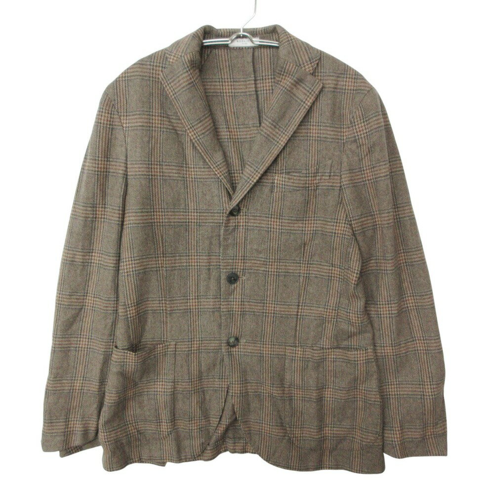 乐天商城 - BOGLIOLI ボリオリ テーラードジャケット K.JACKET ノッチドラペル 段返り 3B ブレザー ウール カシミヤ グレンチェック柄 ベージュ 44 メンズ 【中古】