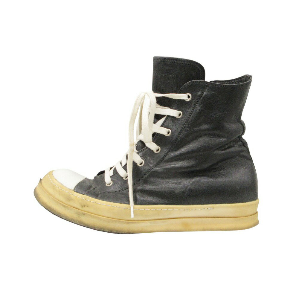 乐天商城 - Rick Owens リックオウエンス スニーカー ハイカット ラモーンズ 初期 レザー サイドジップ モード ブラック 42 27cm メンズ 【中古】