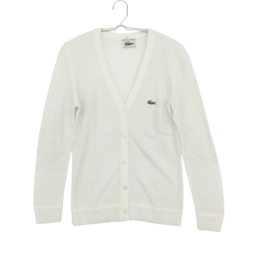 乐天商城 - LACOSTE ラコステ カーディガン Vネック ワニ ワッペン ワンポイント 長袖 カットソー トップス フランス製 アイボリー 40【XL】 レディース 【中古】