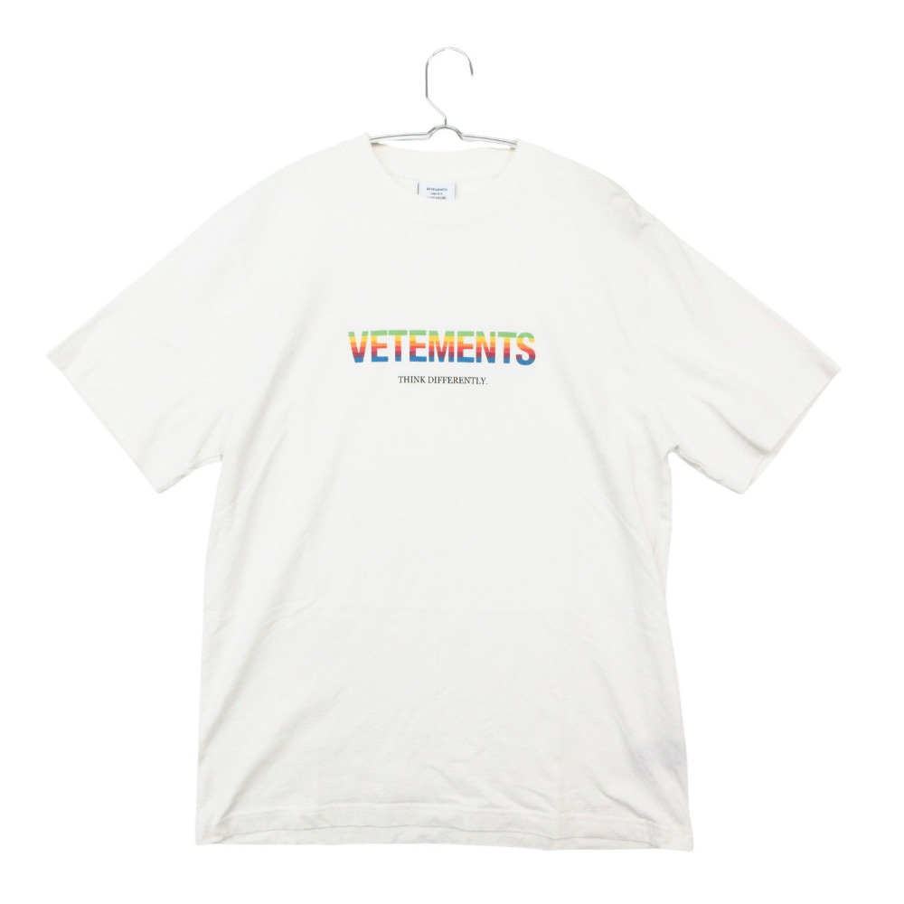 Rakuten - 美品 21ss VETEMENTS ヴェトモン 半袖Tシャツ カットソー レインボー ロゴ クルーネック トップス UE51TR620W ホワイト M メンズ 【中古】