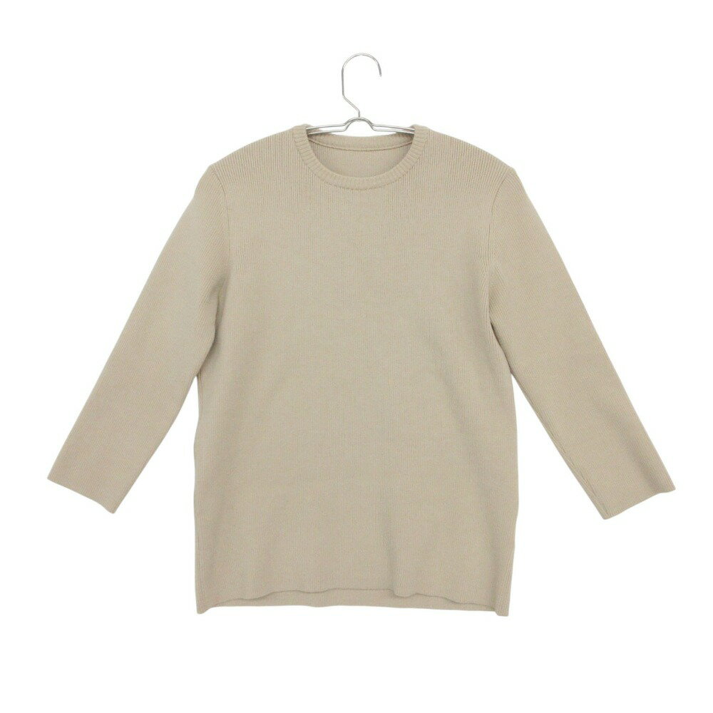 Rakuten - 20AW Deuxieme Classe ドゥーズィエムクラス MUSE ミューズ ニット リブ クルーネック 七分袖 ストレッチ セーター プルオーバー カットソー トップス ベージュ レディース 【中古】