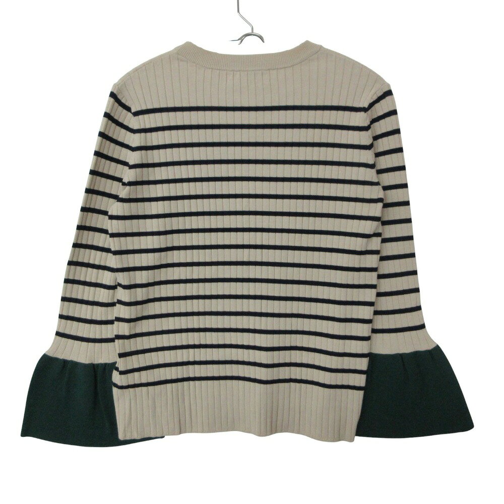 17AW Mira Owen ミラオーウェン カットソー ボーダー柄 リブニット クルーネック フレアスリーブ 長袖 トップス ベージュ 0 155/80A【S】 レディース 【中古】 comradebarge-10018542 コムレイドバージ楽天市場店 サンプル画像2