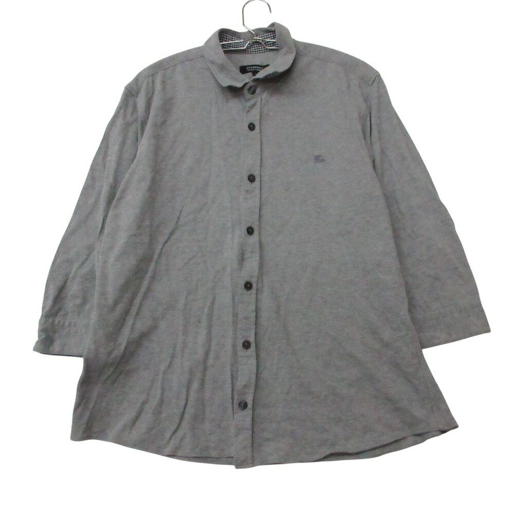 BURBERRY BLACK LABEL バーバリーブラックレーベル ポロシャツ 前開き ロゴ刺繍 七分丈 グレー 3【L】 メンズ 【中古】